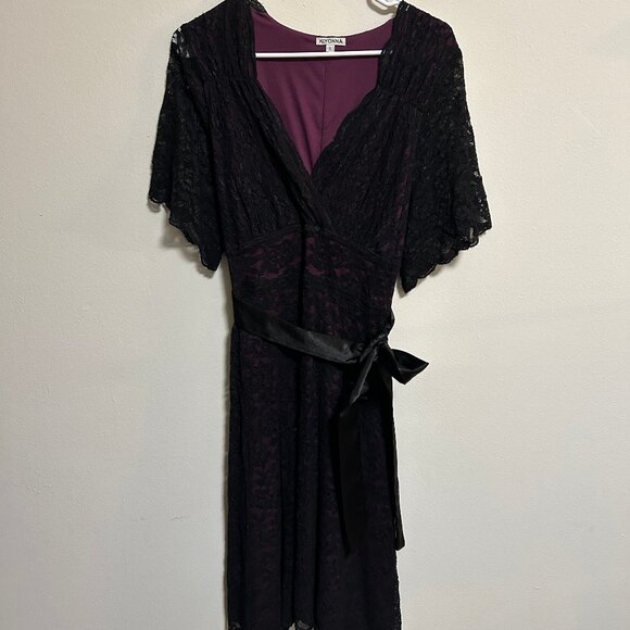 Whimsygoth Purple and Black Lace Dress with Satin Ribbon - Picture 3 of 5